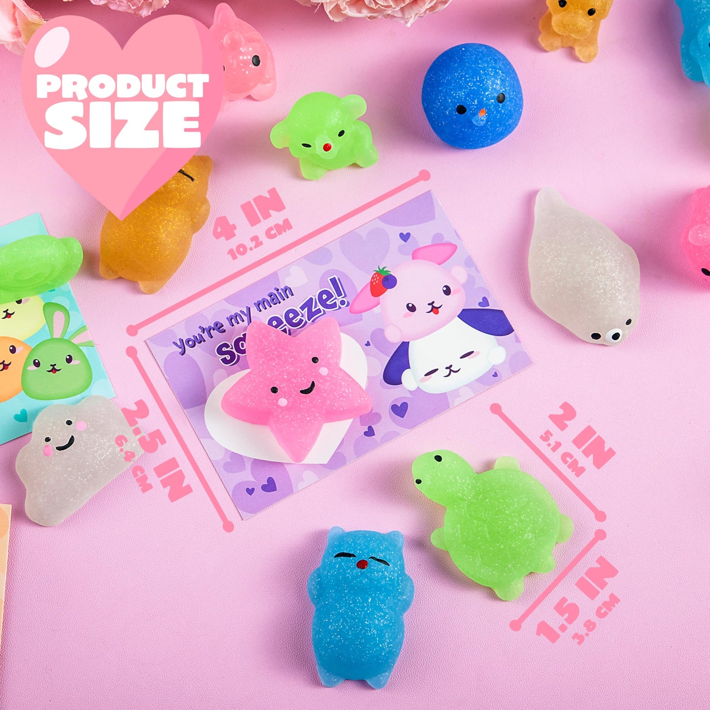 JOYIN 28-Pack Valentines Day Gifts for Kids | Cute Mochi Squishy Toys & Valentines Cards for Classrooms