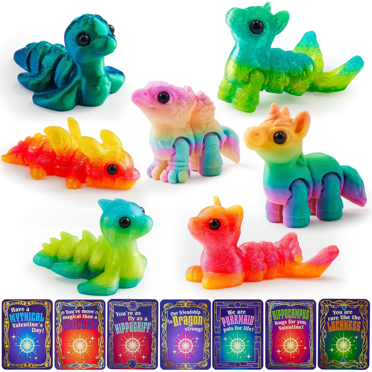 JOYIN 28 Pcs Valentines Day Cards + 3D Printed Mythical Creature Toys | Classroom Gifts & Party Favors