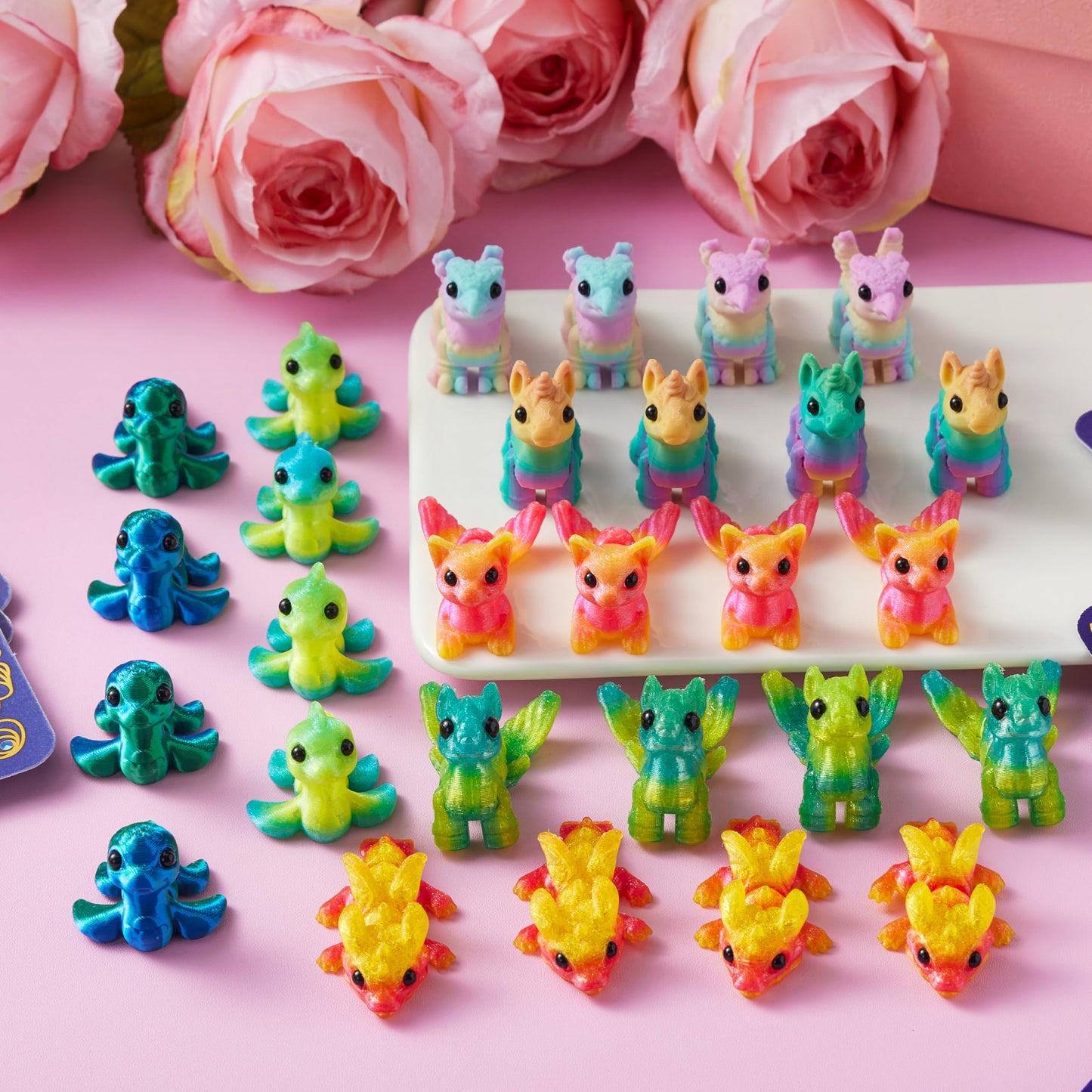 JOYIN 28 Pcs Valentines Day Cards + 3D Printed Mythical Creature Toys | Classroom Gifts & Party Favors