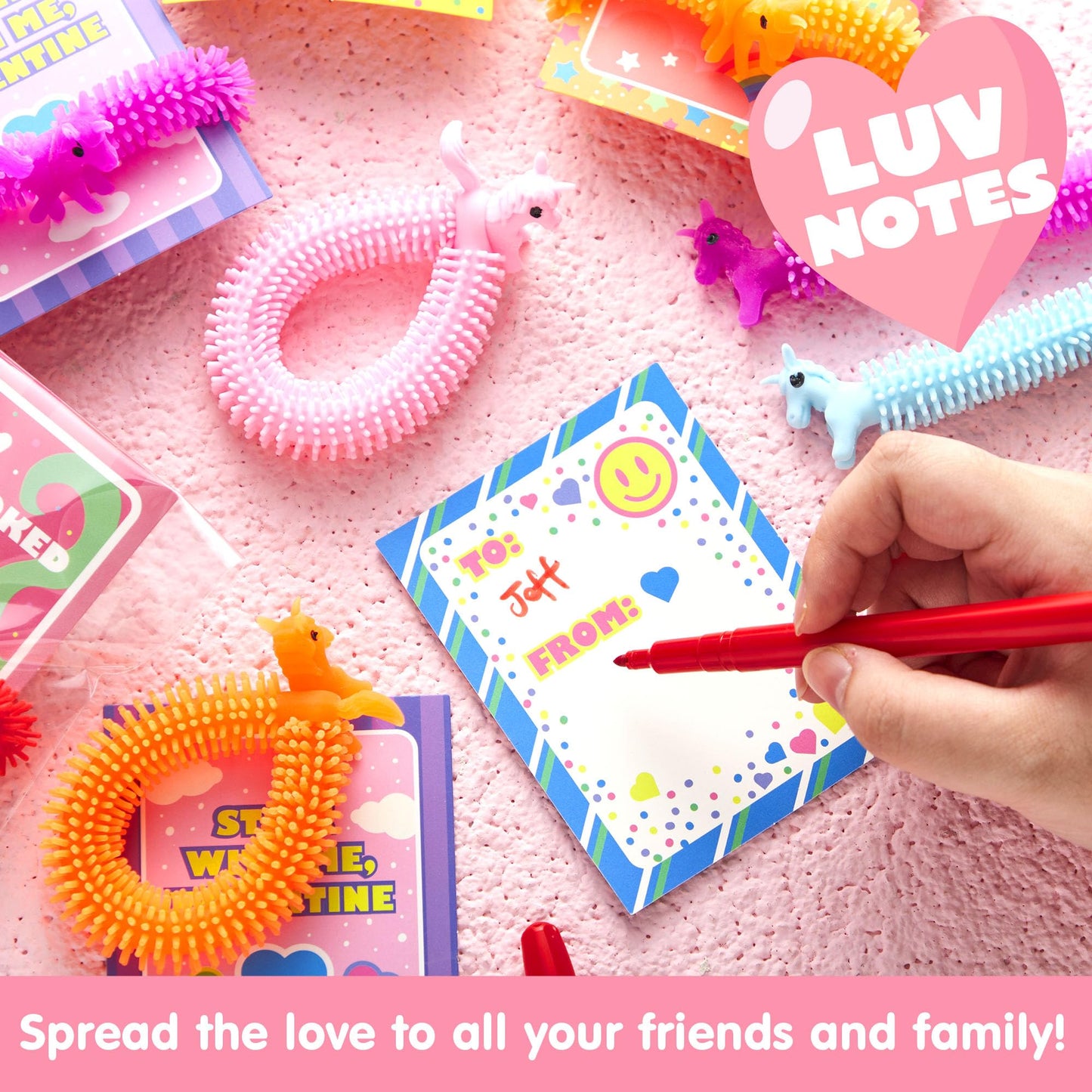 JOYIN 30 Pcs Valentine's Gift Cards & Stretchy String Toys Set | Unicorn Noodle Toys
