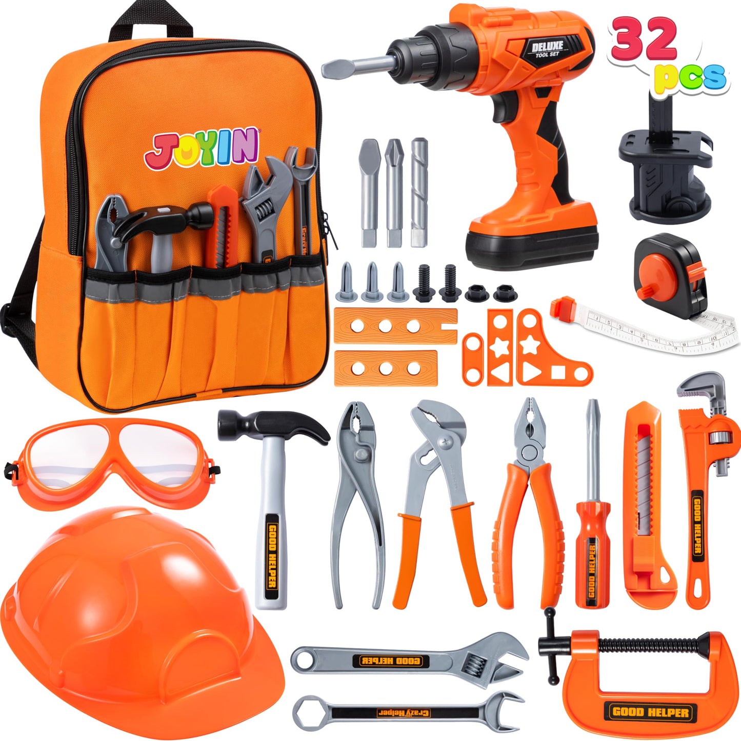JOYIN 32Pcs Kids Tool Set with Backpack Drill – Imaginative Pretend Play for Toddlers