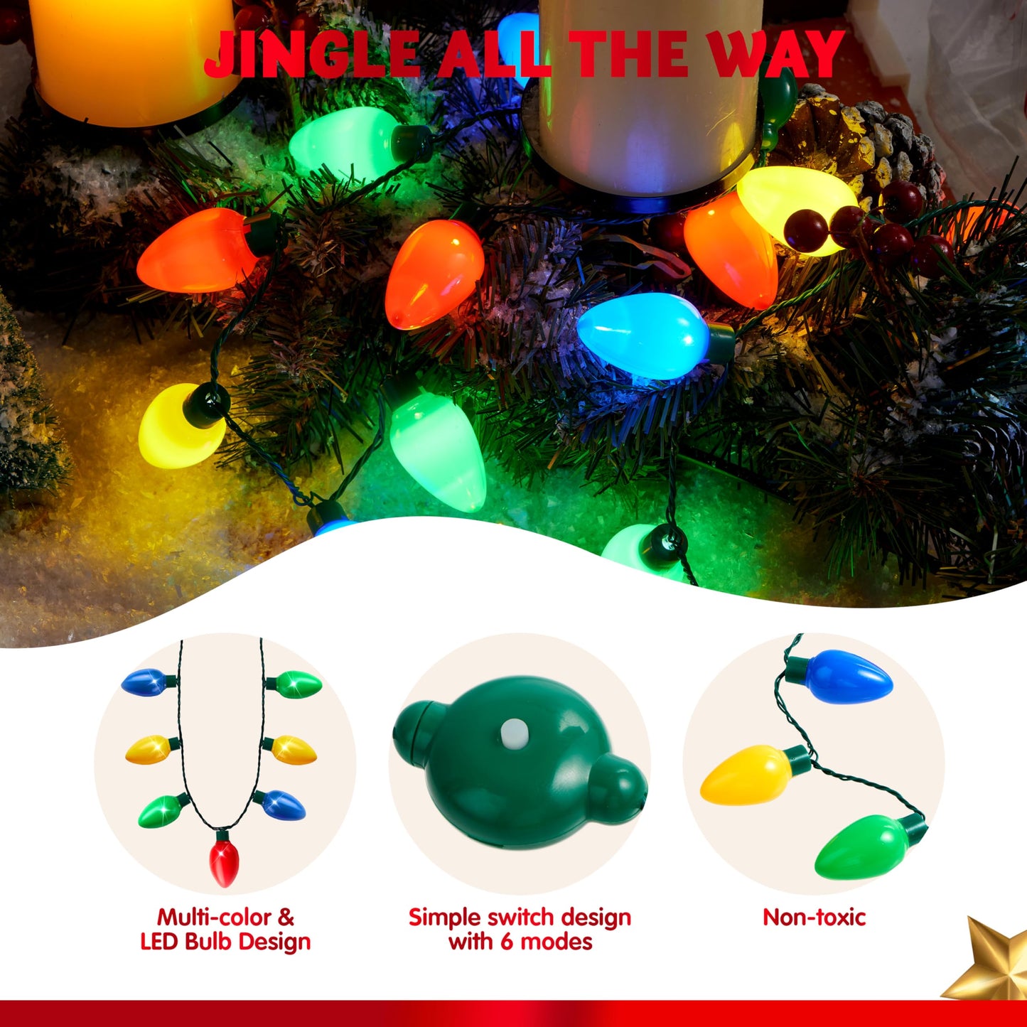 JOYIN 6-Pack Christmas LED Necklaces — 9 Bulbs, 35-Inch, Party Favors