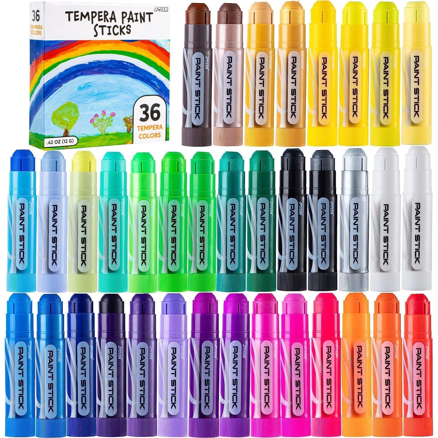 JOYIN 36 Colors Washable Tempera Paint Sticks — Quick-Dry, Mess-Free Kids Art