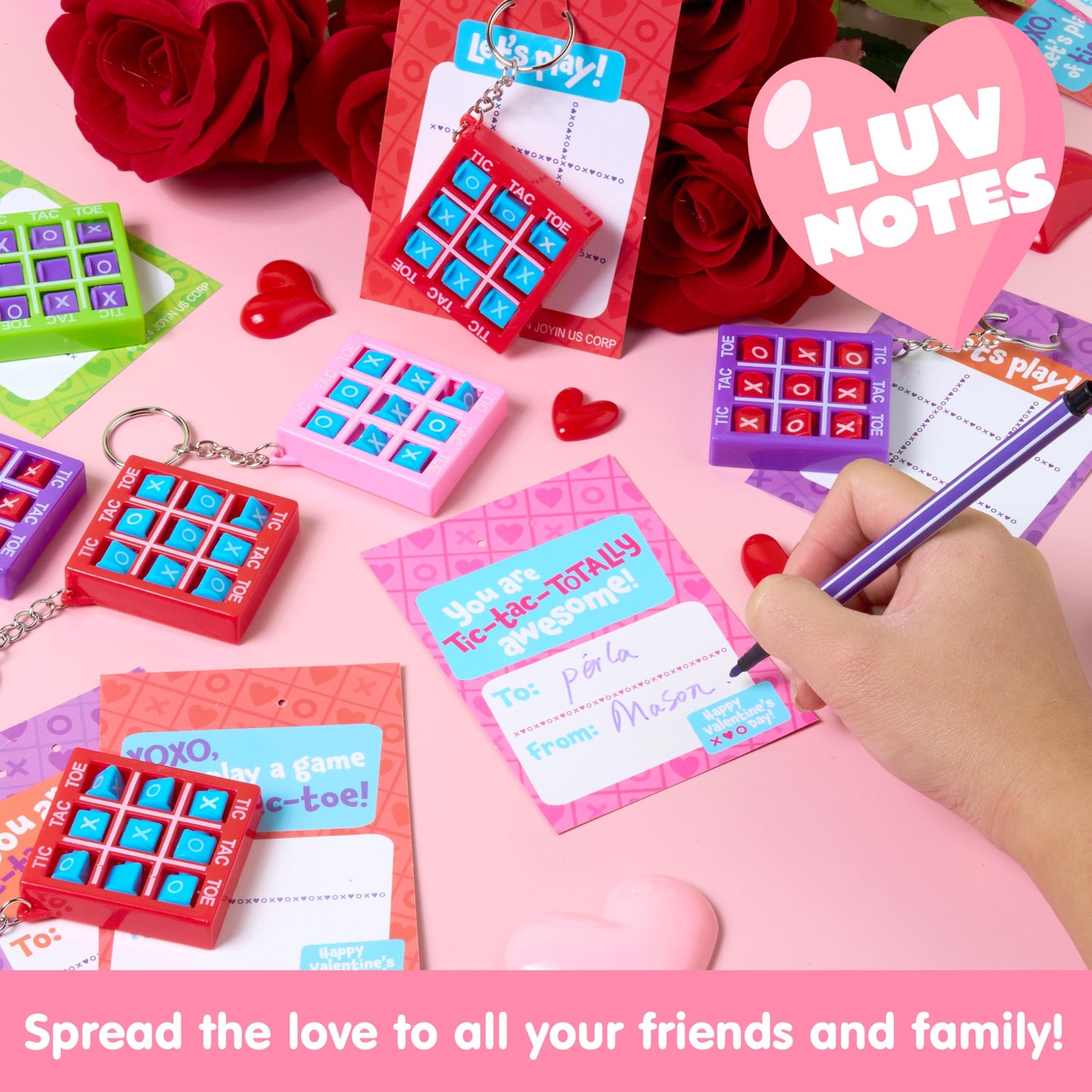 JOYIN 36-Piece Valentines Tic-Tac-Toe Keychains with Greeting Cards