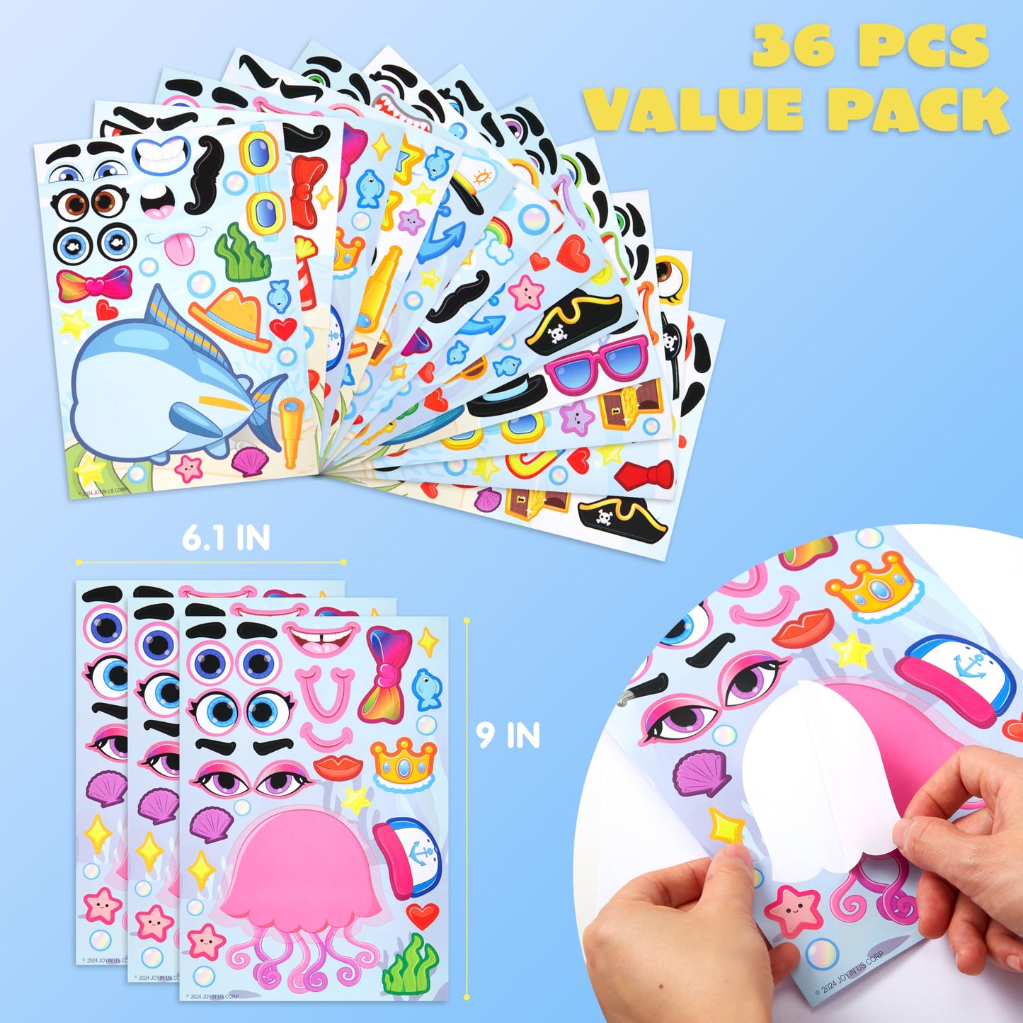 JOYIN 36 Pcs Sea Animals Make a Face Stickers – Ocean-Themed Kids Crafts & Party Favors