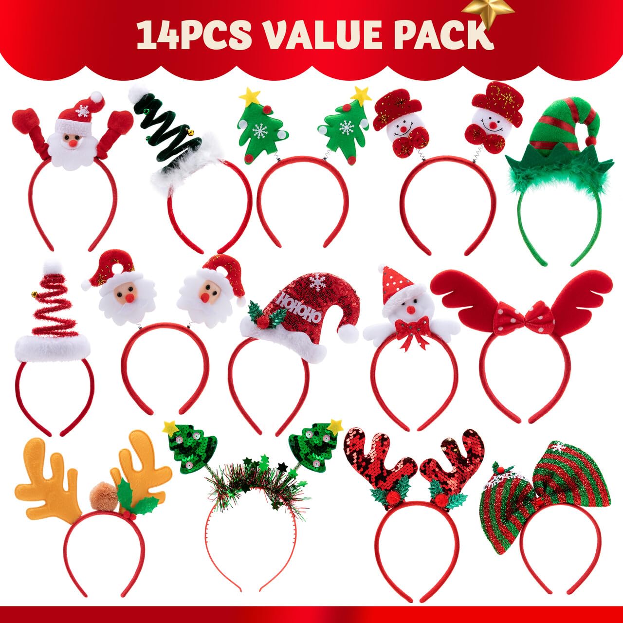 JOYIN 14 PCS Christmas Headbands Set – 14 Unique 3D Designs for Kids, Women, and Men
