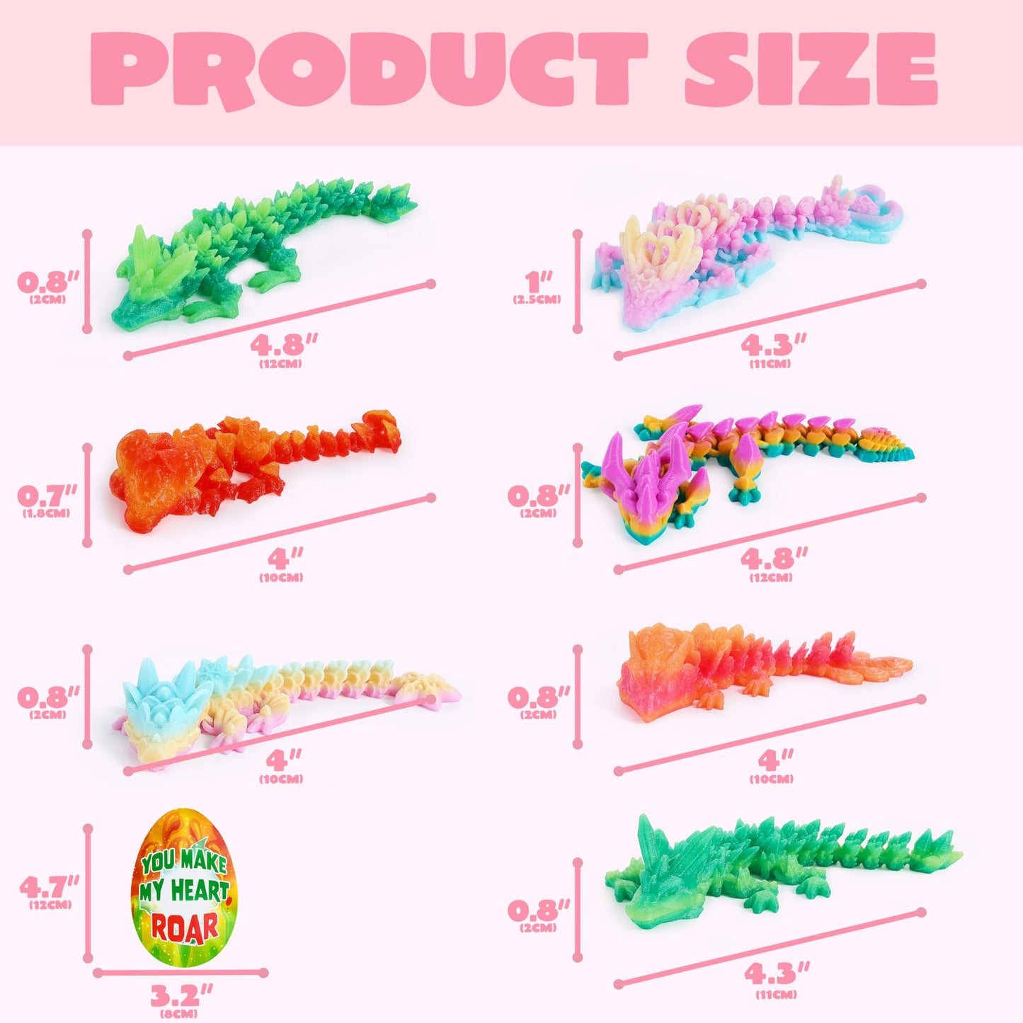 JOYIN 28pc 3D Printed Dragon Fidget Toys with Valentine Cards | Classroom Exchange Gifts