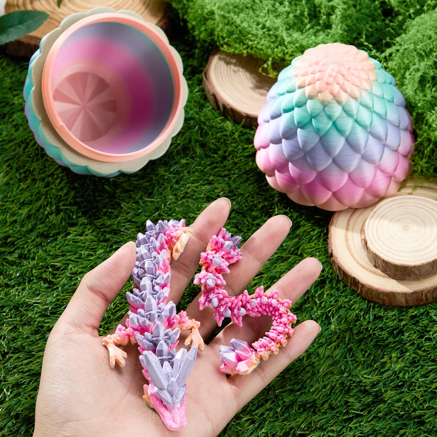 JOYIN 3D Printed Dragon Egg with 12-Inch Laser Rainbow Dragon Inside – Articulated Toy