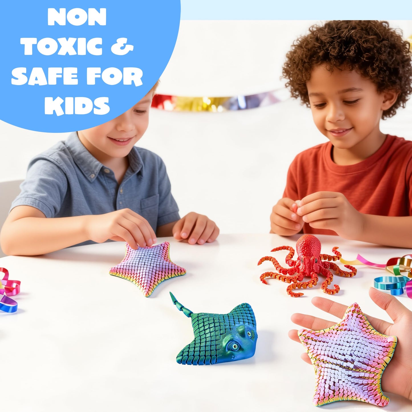 JOYIN 3 Pcs 3D Printed Fidget Toys — Articulated Octopus, Ray & Starfish for Stress Relief & Desk Decor