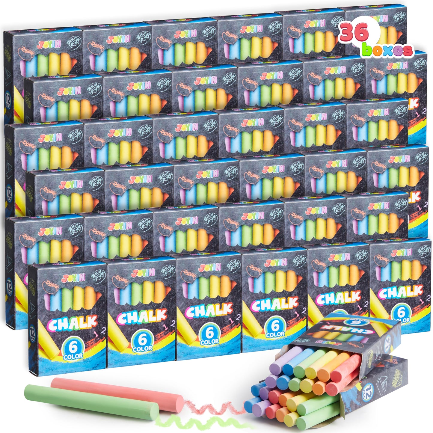 JOYIN 432-Count Mini Chalk Set for Kids – Safe Colorful Classroom Chalk (36 Boxes)