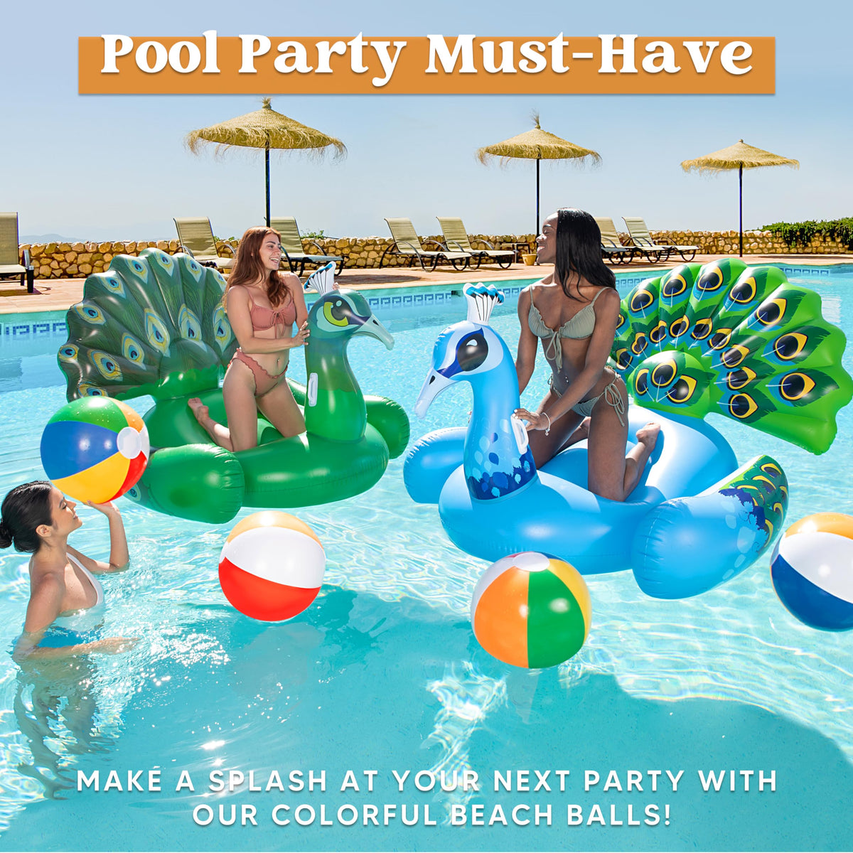 JOYIN 4-Pack 20-Inch Rainbow Beach Balls – Large Inflatable Pool Toys for Parties & Summer Fun