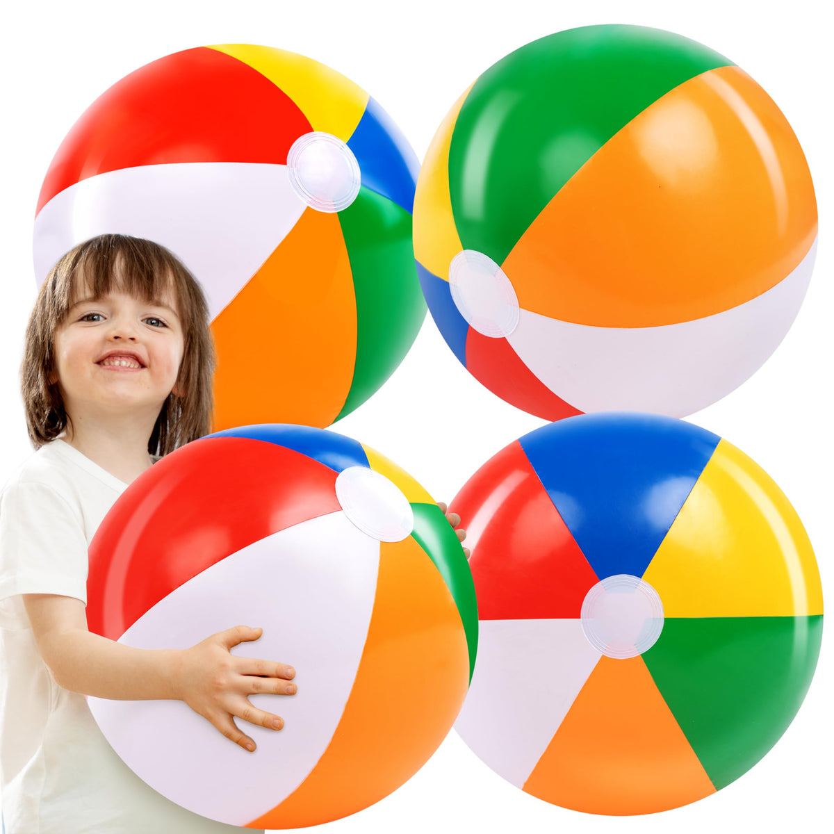 JOYIN 4-Pack 20-Inch Rainbow Beach Balls – Large Inflatable Pool Toys for Parties & Summer Fun