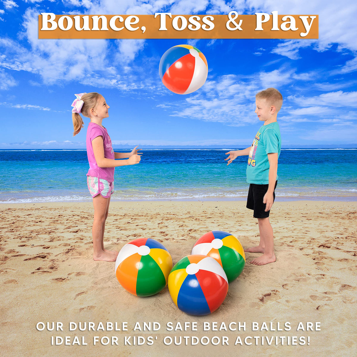 JOYIN 4-Pack 20-Inch Rainbow Beach Balls – Large Inflatable Pool Toys for Parties & Summer Fun
