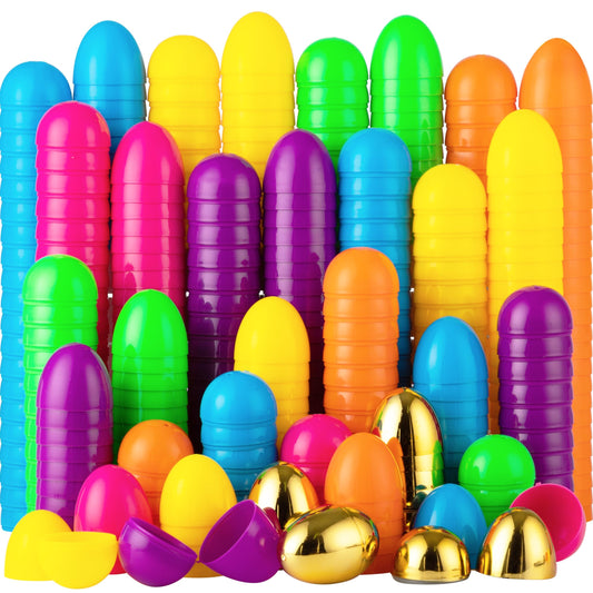 JOYIN 50Pcs Plastic Easter Eggs – 44 Colorful Fillable Eggs + 6 Golden Eggs for Easter Hunt & Party Favors
