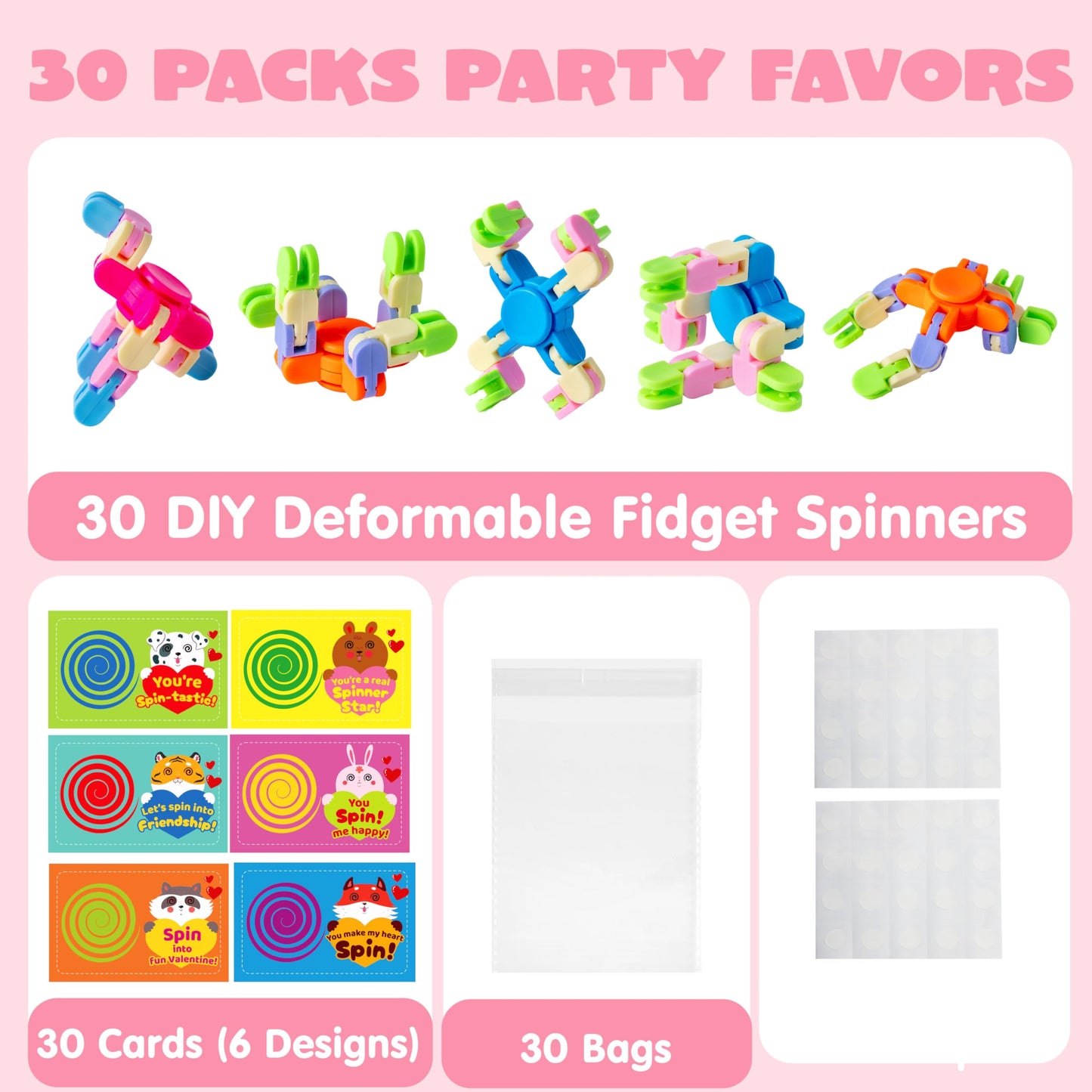 JOYIN 30-Pack Valentine’s Day Fidget Spinners with 6 Gift Card Designs