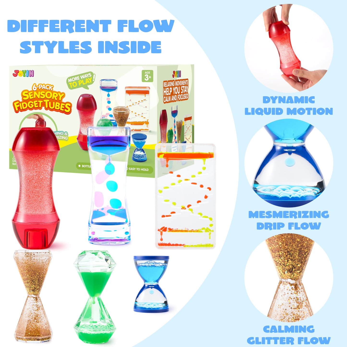 JOYIN 6 Pcs Sensory Fidget Tubes — Calming Water Bottles for Autism
