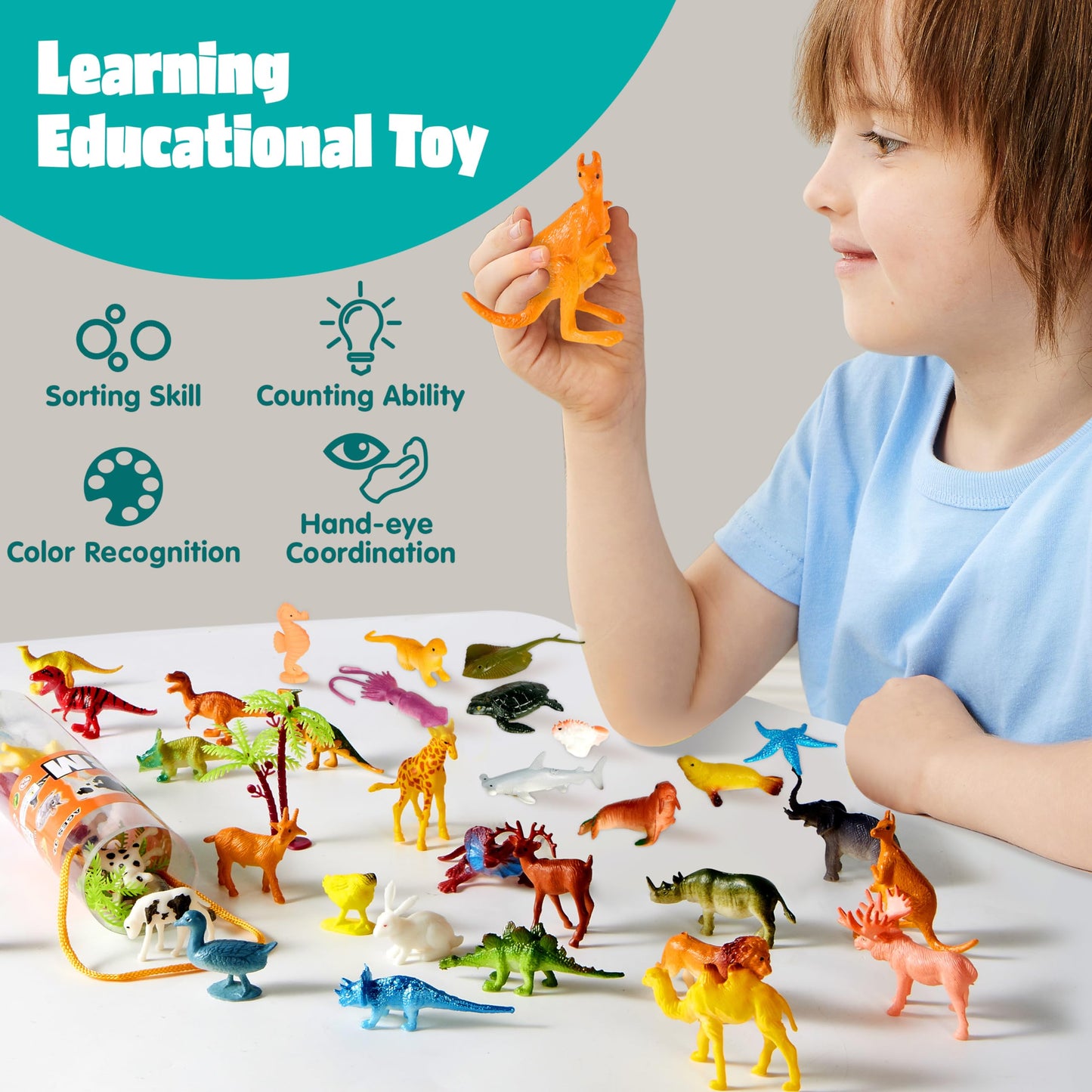 JOYIN 69 Pcs Small Animal Figures Set – Realistic Wild Jungle Playset for Kids 3–5