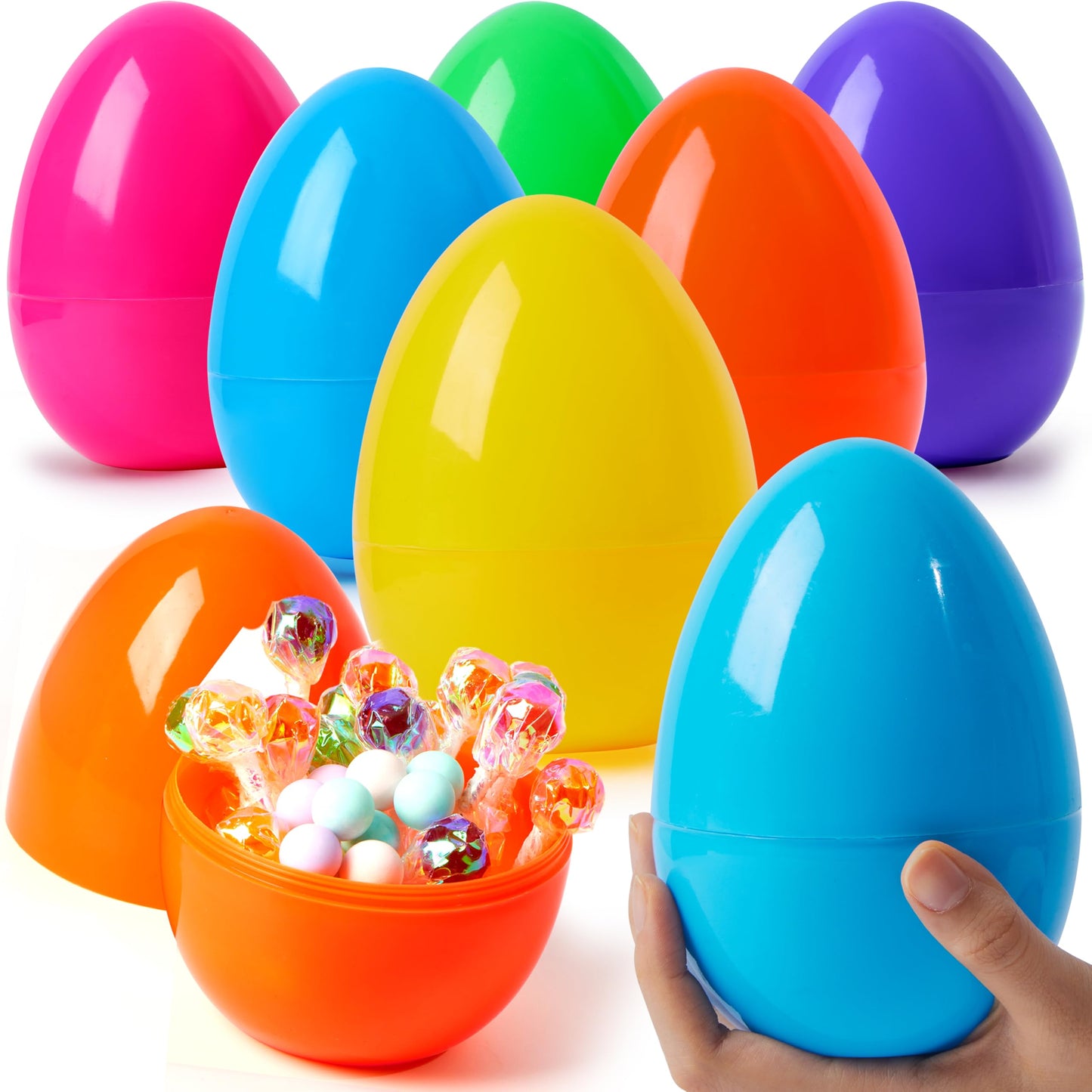 JOYIN 6 Pcs Large Plastic Easter Eggs – 6-Inch Colorful Jumbo Fillable Eggs for Easter Egg Hunts, Party Favors & Classroom Prizes