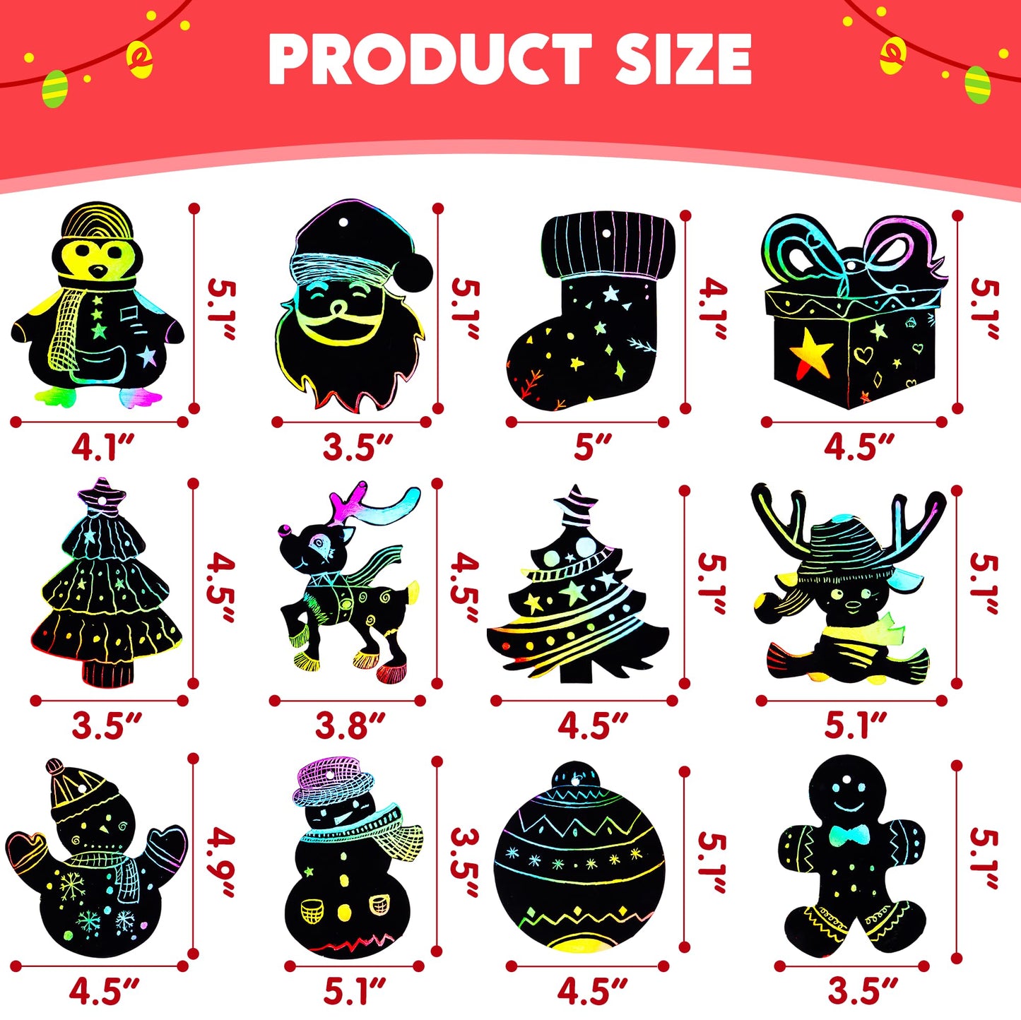 JOYIN 72 Pcs Christmas Scratch Art Ornaments – Rainbow Color Craft Kit for Kids