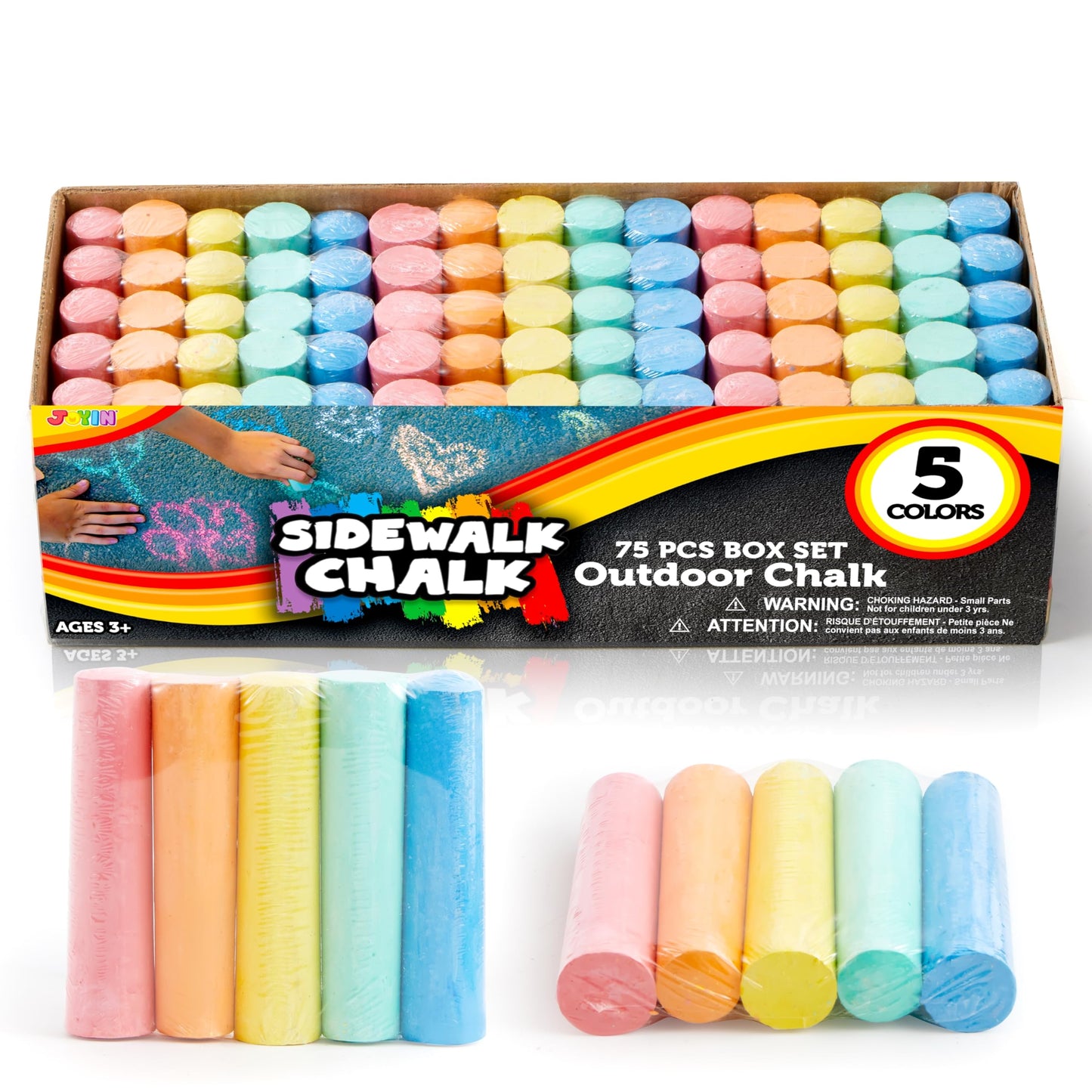 JOYIN 75 Pcs Sidewalk Chalk Set – 15 Boxes, 5 Colors, Non-Toxic