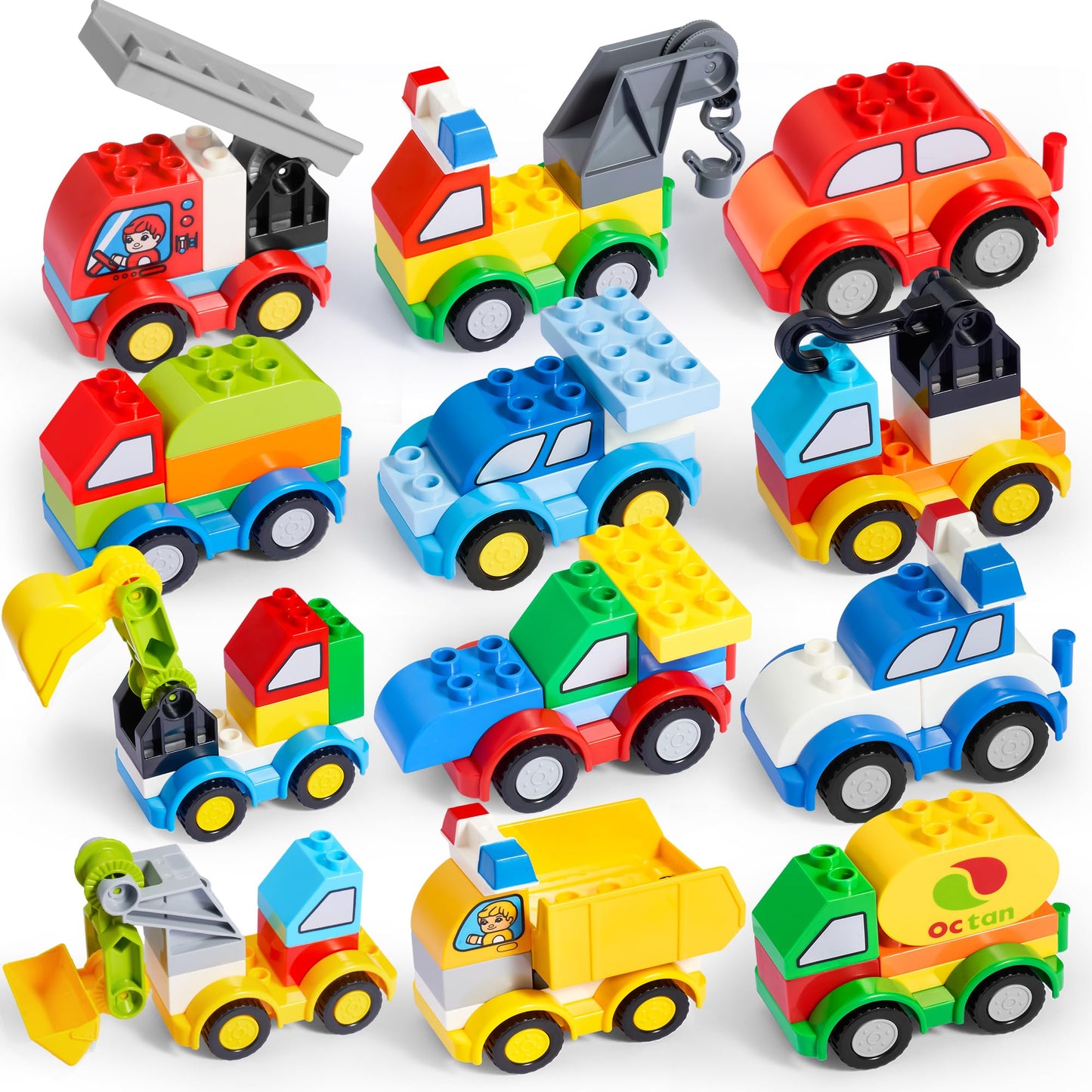 JOYIN 80Pcs Toddlers Car Building Blocks Set – 12 Vehicles, Build Your Own Toy Cars, Compatible with Brand Name Bricks