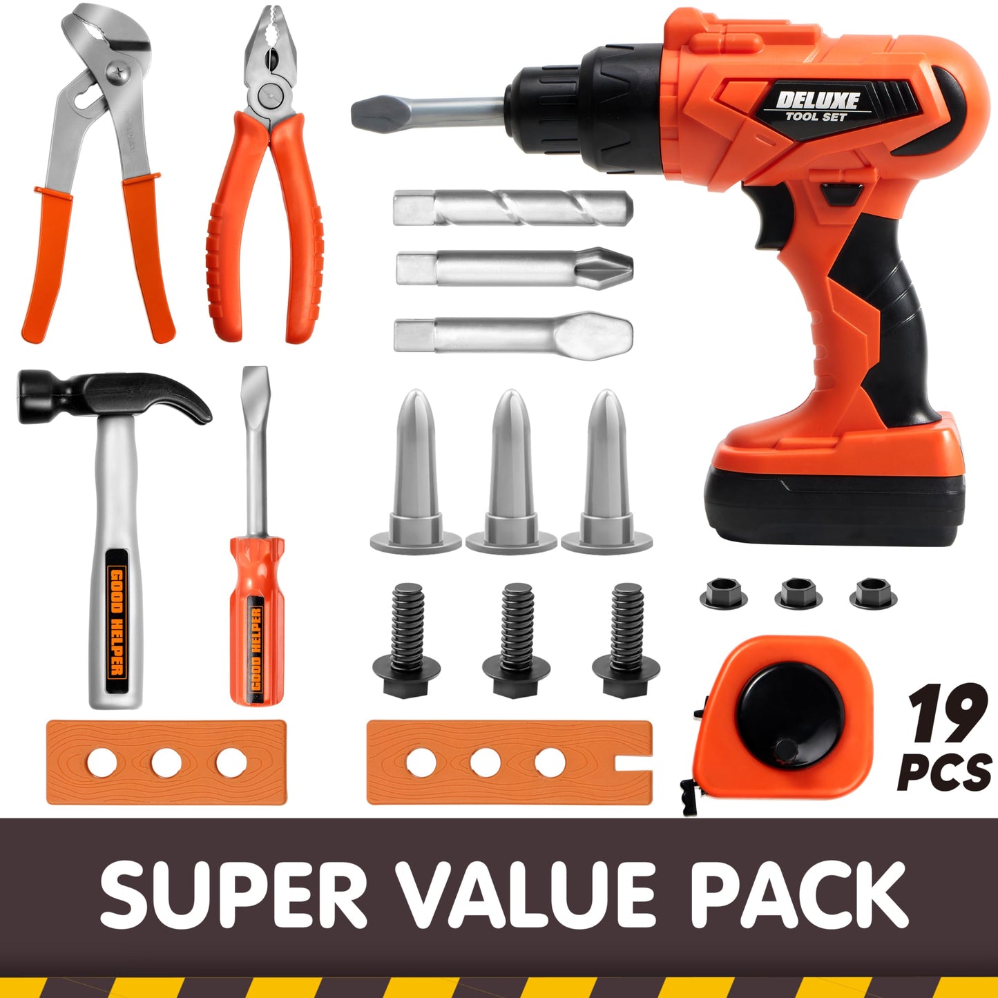 JOYIN 19Pcs Kids Tool Set with Belt & Realistic Drill – Pretend Play Construction Toy (Ages 3-7)