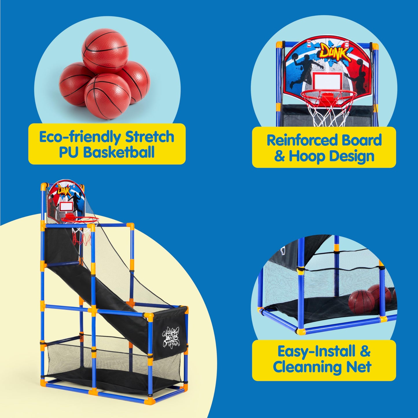 JOYIN Arcade Basketball Game Set — Indoor/Outdoor Play for Kids 3–12, 4 Balls & Pump Included