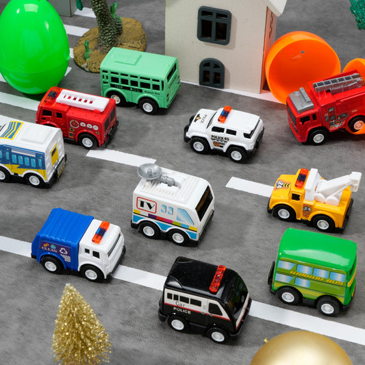 JOYIN 12 Pcs Prefilled Easter Eggs with Alloy Pull Back Cars – Easter Egg Hunt Toys & Basket Stuffers
