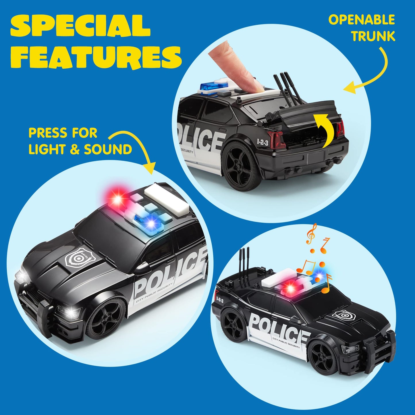 JOYIN Emergency Vehicle Playset – 4-Pack Friction-Powered Vehicles with Lights & Sounds