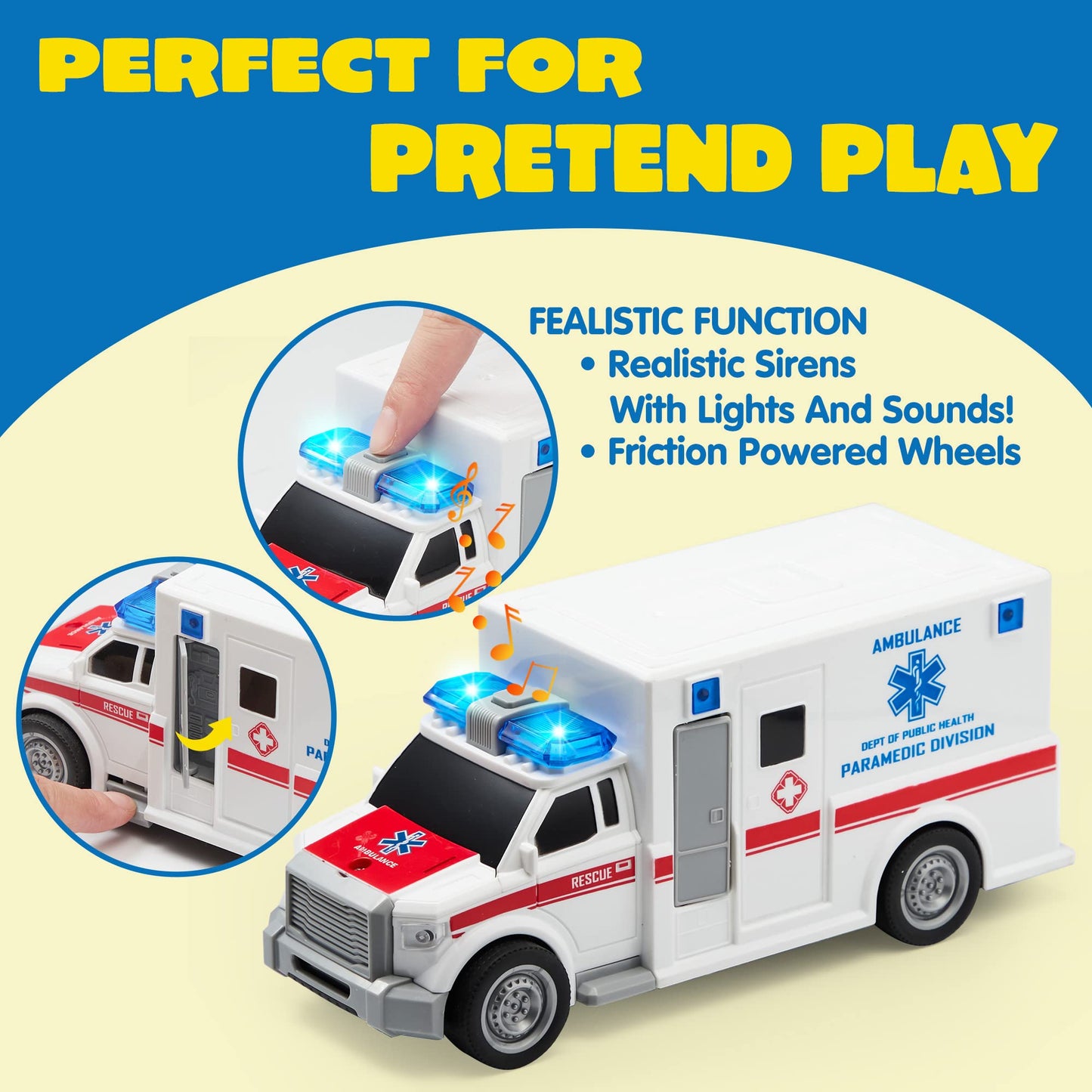 JOYIN Police Vehicle Toy Set with Lights & Sounds – Friction-Powered Emergency Vehicles for Kids Aged 3–9