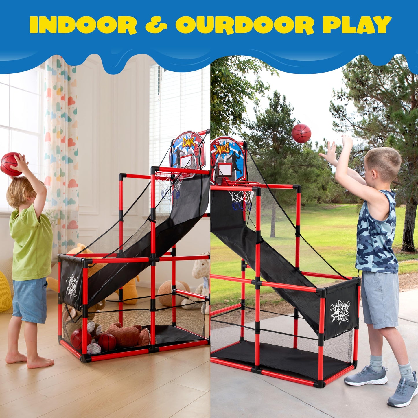 JOYIN Red Arcade Basketball Game Set - Indoor Hoop for Kids 3-12