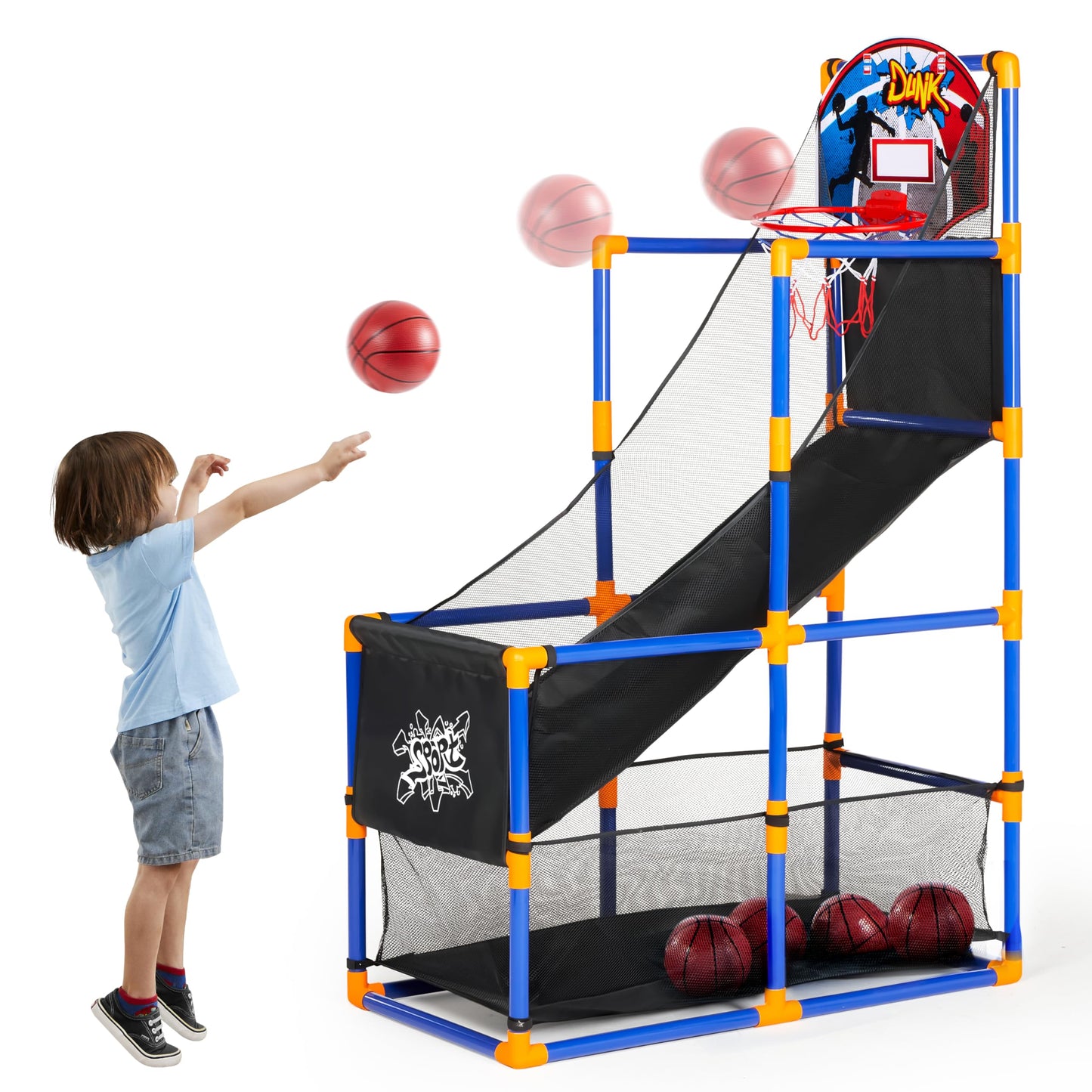JOYIN Arcade Basketball Game Set — Indoor/Outdoor Play for Kids 3–12, 4 Balls & Pump Included
