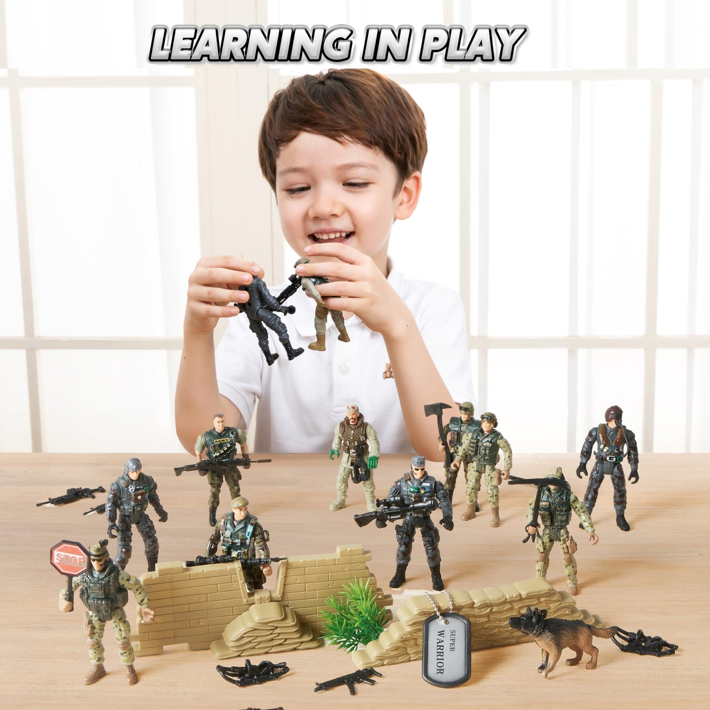 JOYIN 16-Piece Army Men Playset – Realistic 4-Inch Figures with Weapon Gear