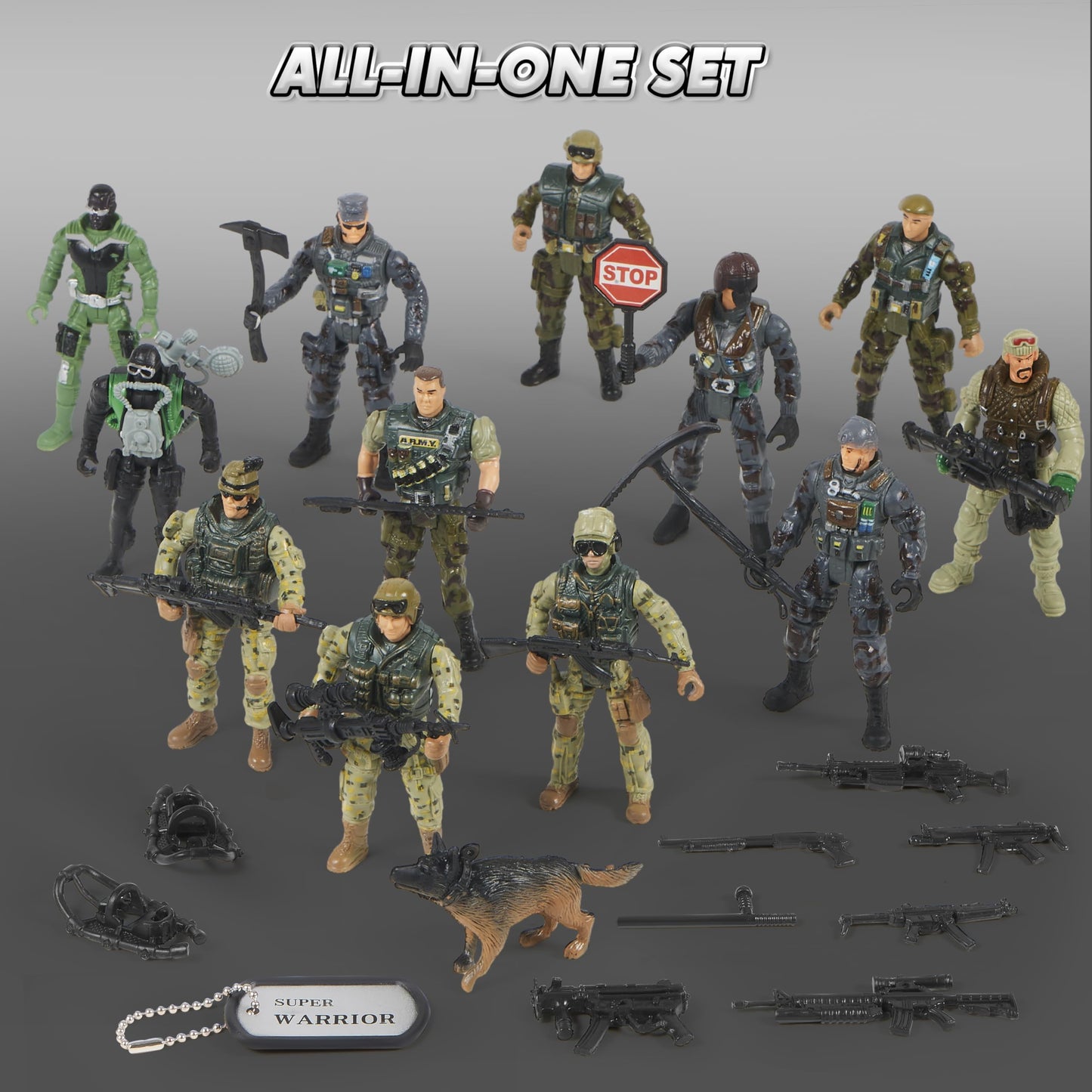 JOYIN 16-Piece Army Men Playset – Realistic 4-Inch Figures with Weapon Gear