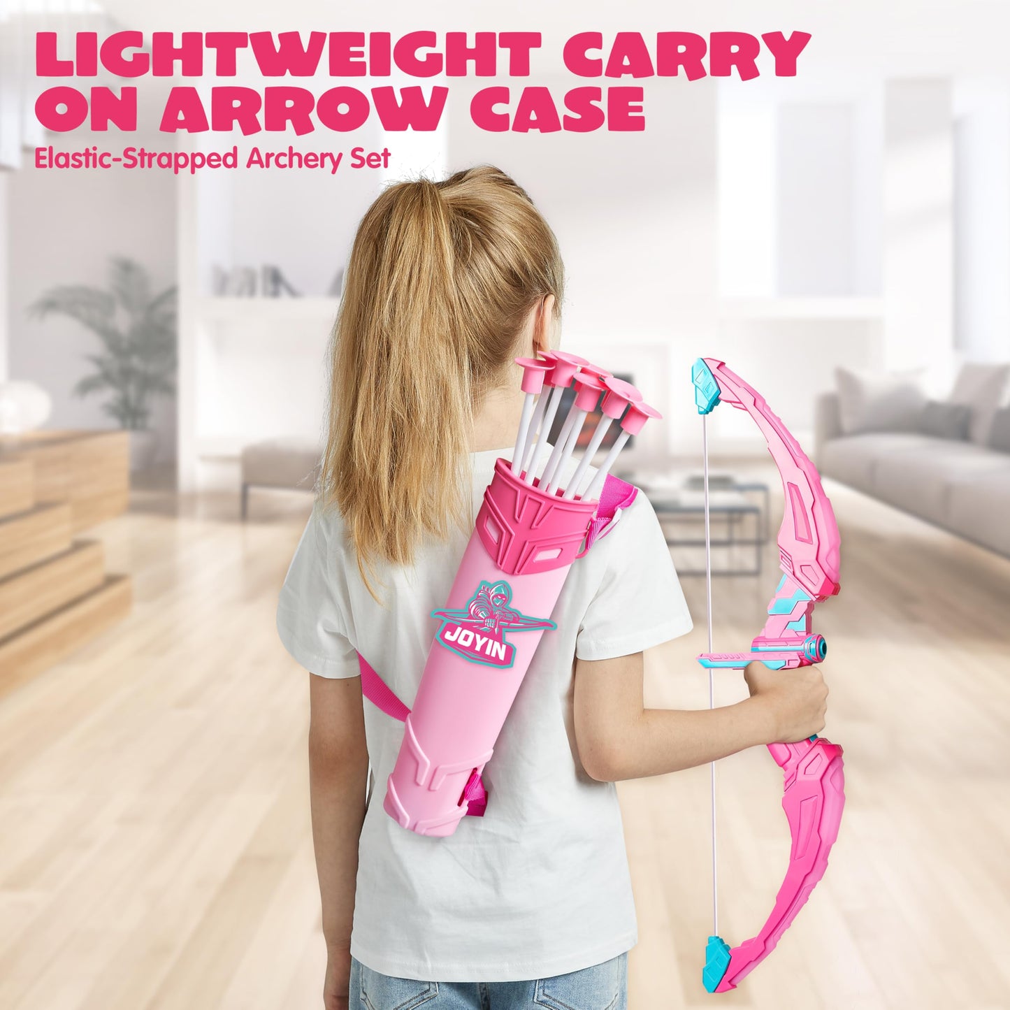 JOYIN Pink Bow and Arrow Set for Girls | LED Light-Up Archery Toy with 9 Suction Cup Arrows, Target & Case | Indoor & Outdoor Play