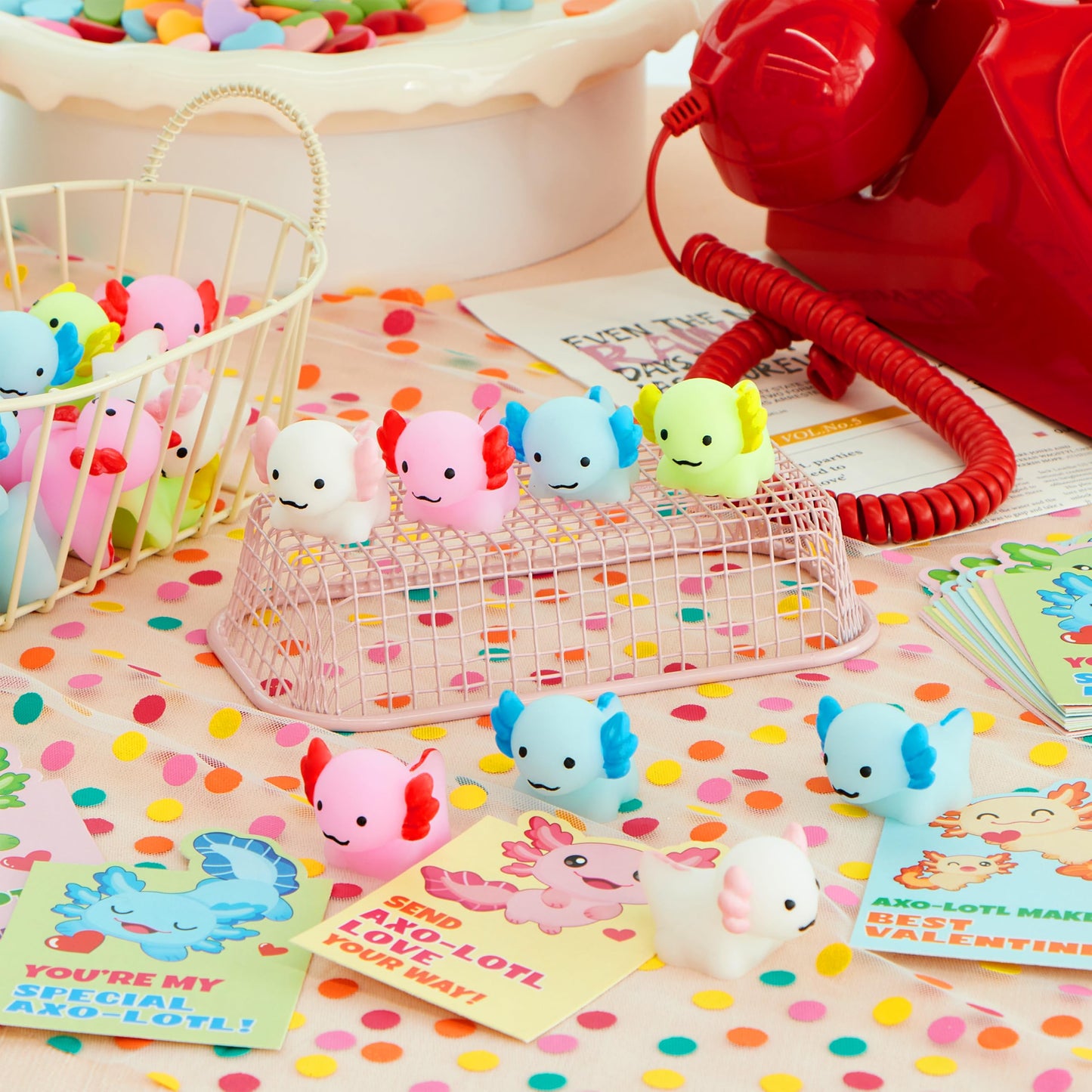 JOYIN 28 Packs Valentines Day Gifts for Kids — Axolotl Mochi Squishy Toys with Cards & Bags