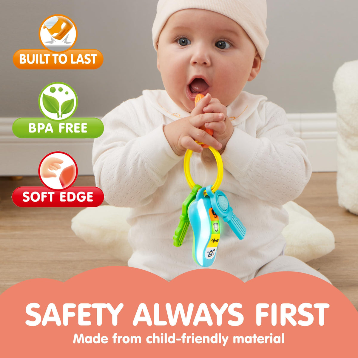 JOYIN Baby Car Keys Teether – Sensory Learning Toy with Lights & Music for Travel (10+ Months)