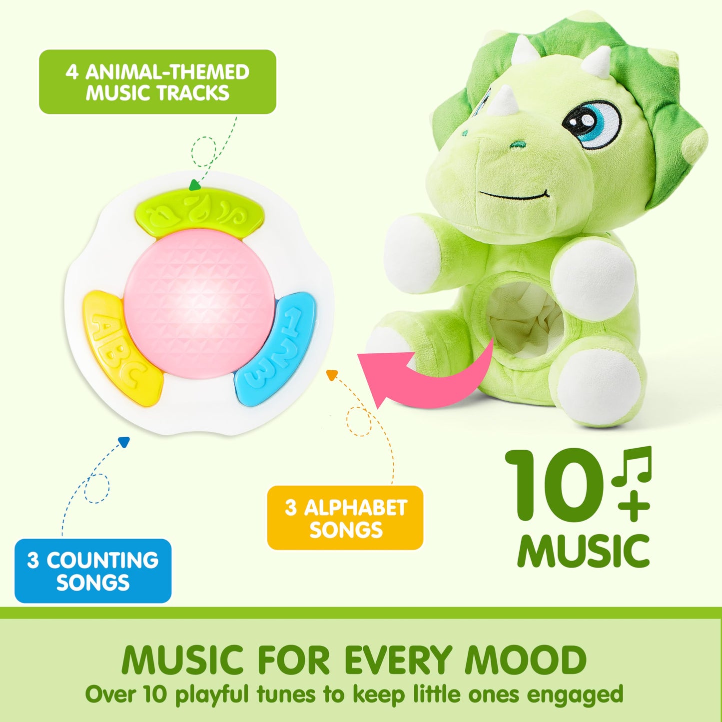 JOYIN Musical Dinosaur Plush Toy for Babies – Soft Lights & 12 Tunes