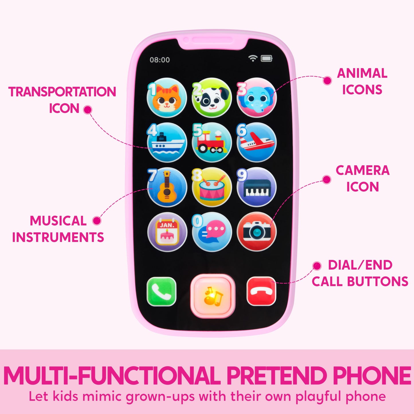 JOYIN Baby Learning Phone & Remote Toy – Pink Musical Smartphone for Toddlers