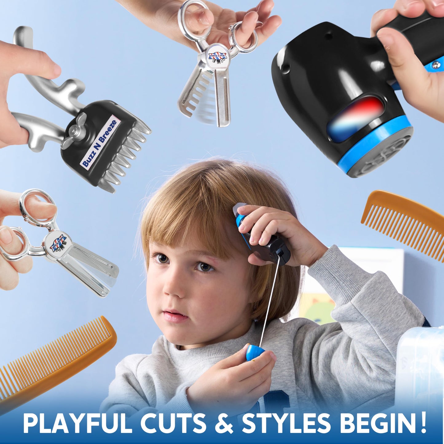JOYIN 23-Piece Barber Shop Pretend Play Kit – Upgraded Shaving & Haircut Set with Storage Box for Boys