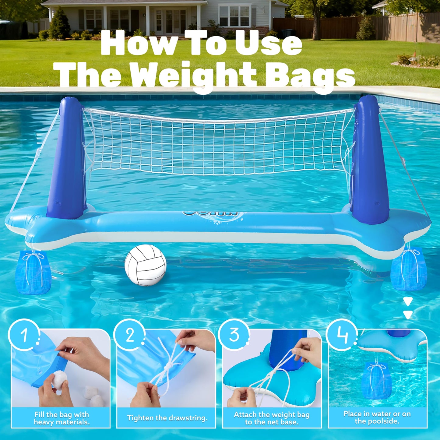 JOYIN Inflatable Volleyball Net & Basketball Hoops Pool Float Set | Balls Included for Kids & Adults | Summer Pool Games