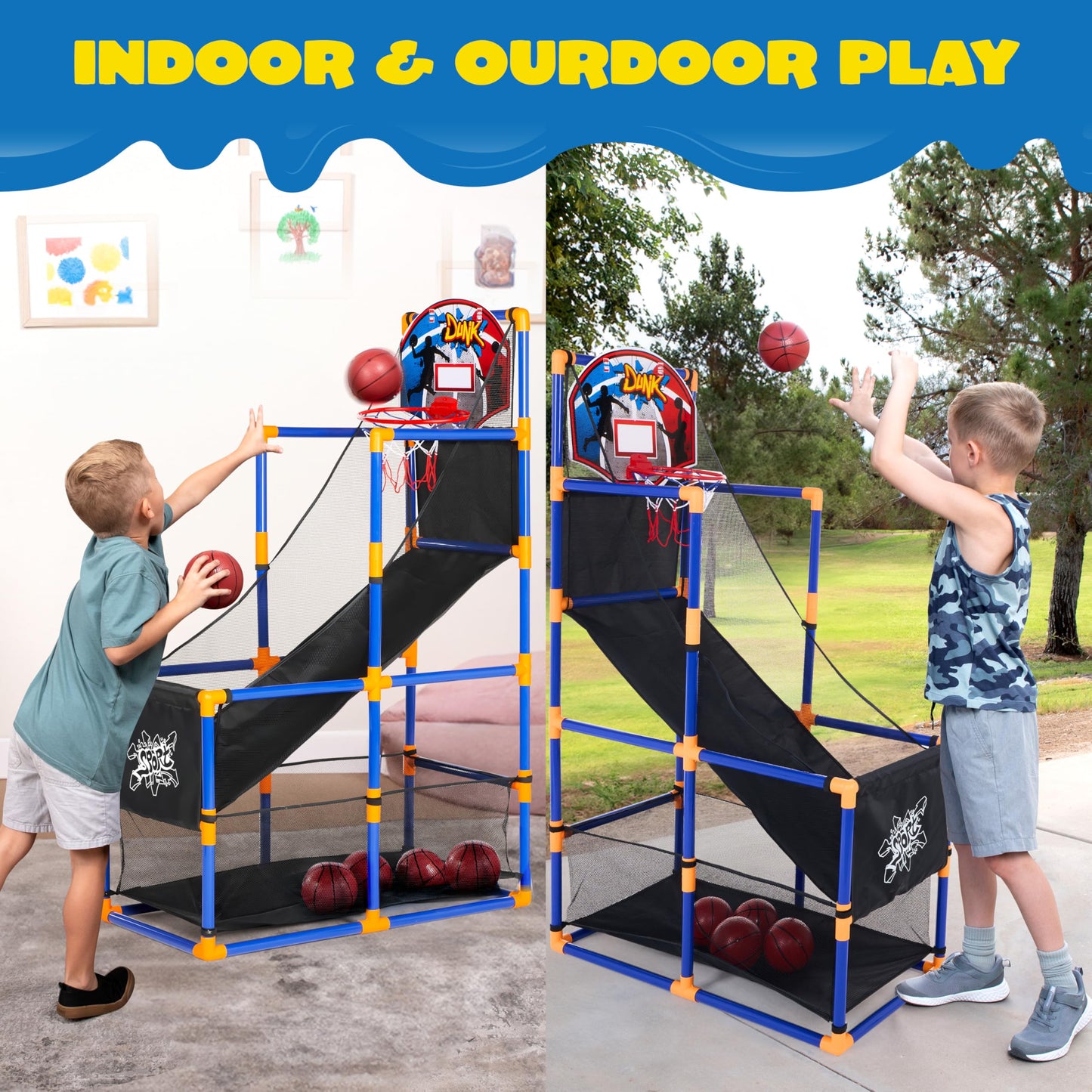JOYIN Arcade Basketball Game Set — Indoor/Outdoor Play for Kids 3–12, 4 Balls & Pump Included