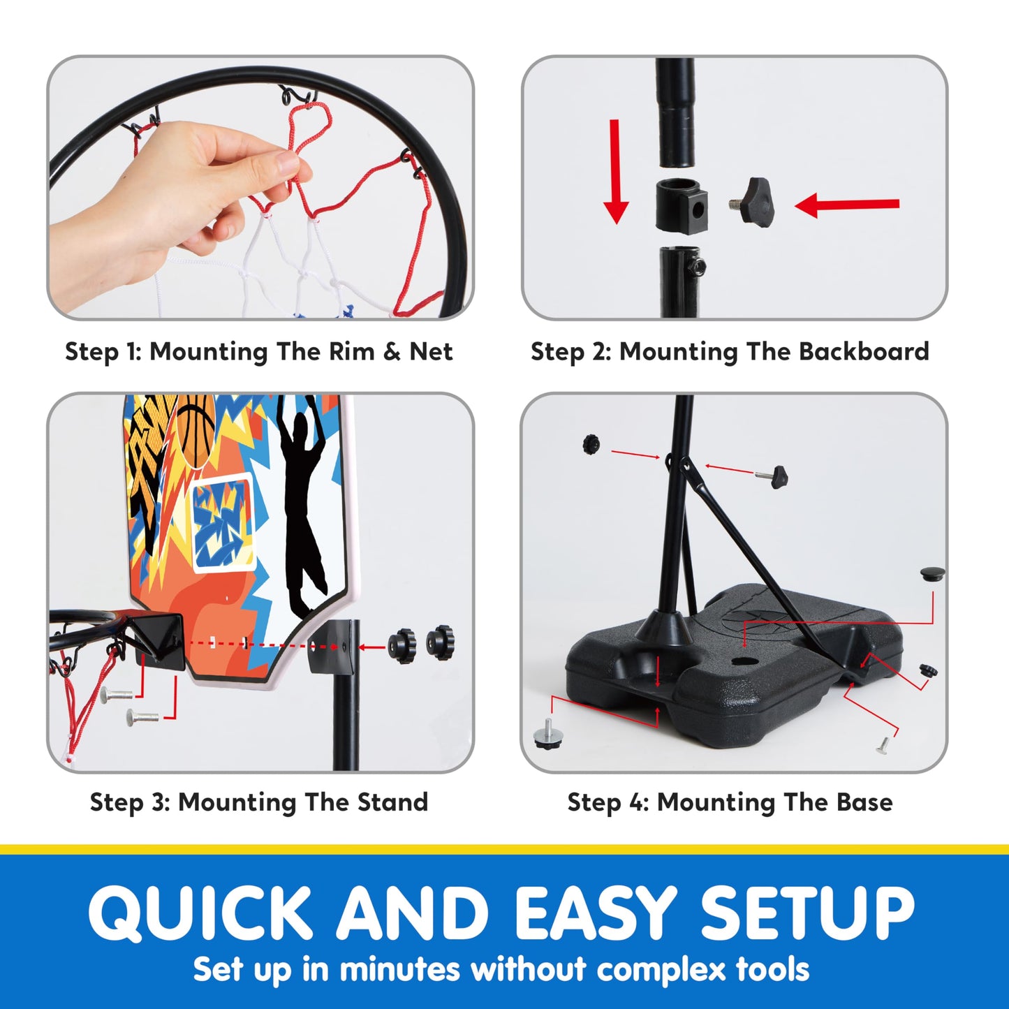 JOYIN Indoor Kids Basketball Hoop with Stand — Adjustable Height 2.6 ft to 6.2 ft, Portable Indoor Outdoor Toy for Ages 3–8