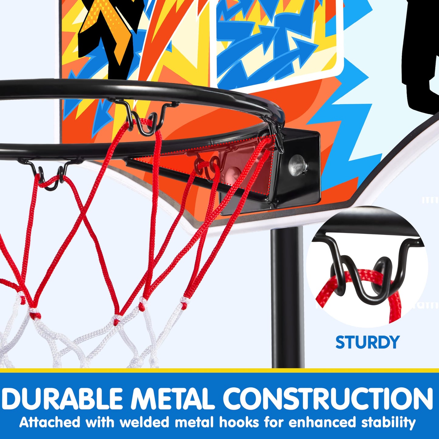 JOYIN Indoor Kids Basketball Hoop with Stand — Adjustable Height 2.6 ft to 6.2 ft, Portable Indoor Outdoor Toy for Ages 3–8