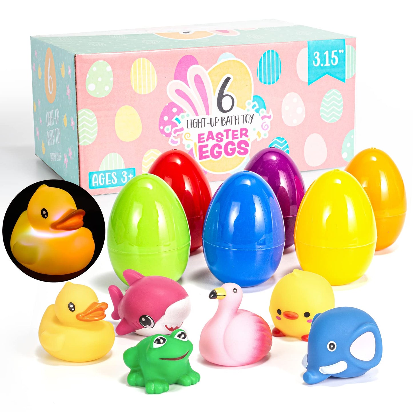 JOYIN 6 Pcs Prefilled Easter Eggs with Light-Up Bath Toys – Fun Bath Time Treats