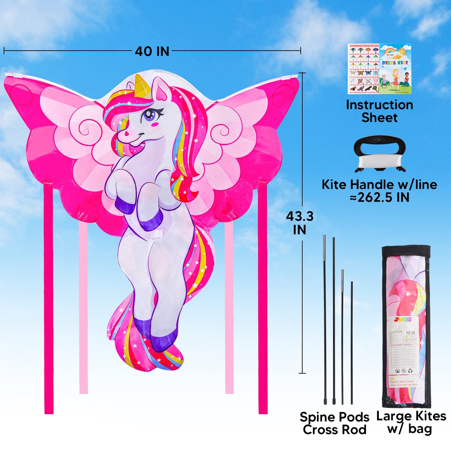 JOYIN 43.3 inch Giant Unicorn Kite — Easy to Fly for All Ages