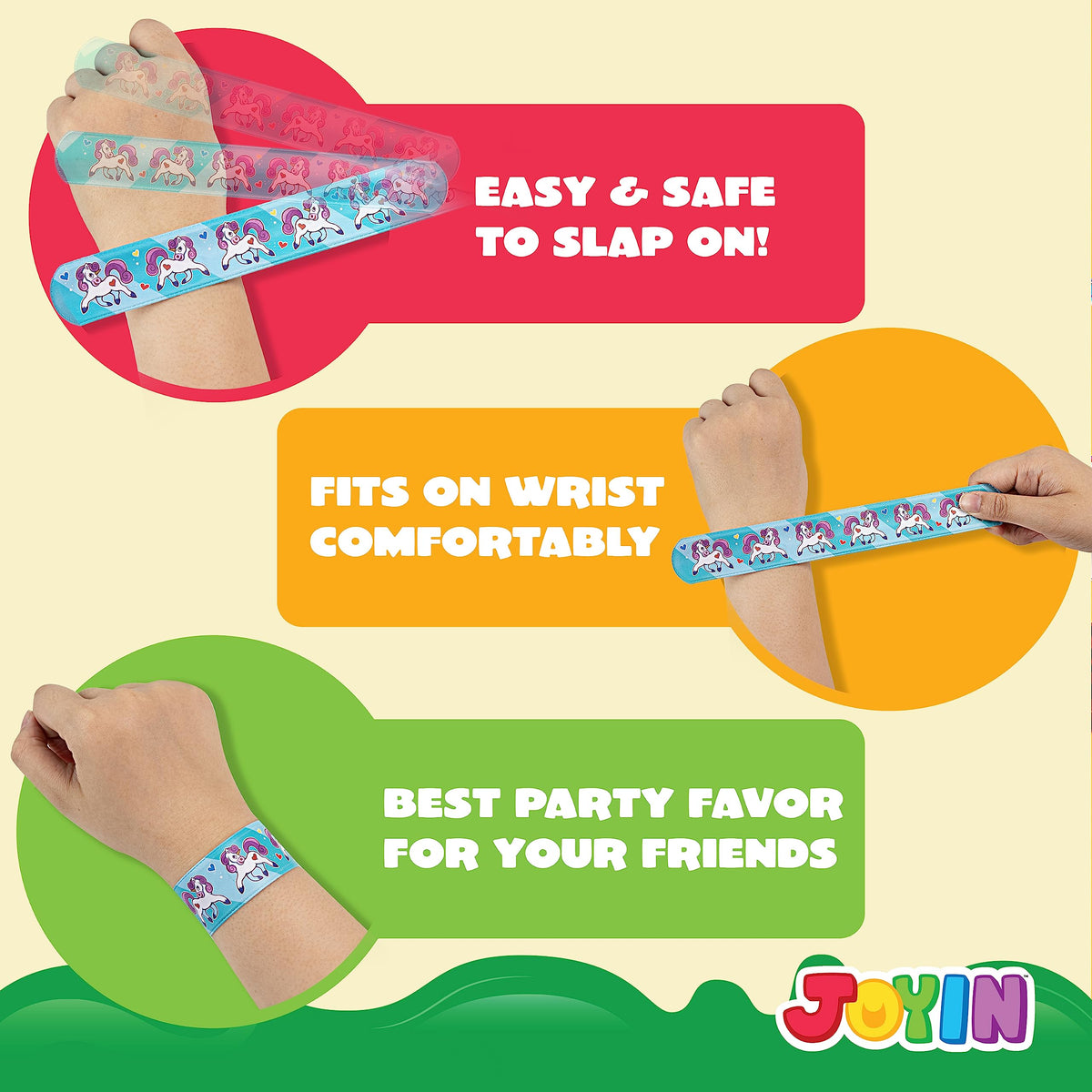 JOYIN 60 Pcs Slap Bracelets for Kids – 36 Designs, Party Favors & Classroom Prizes