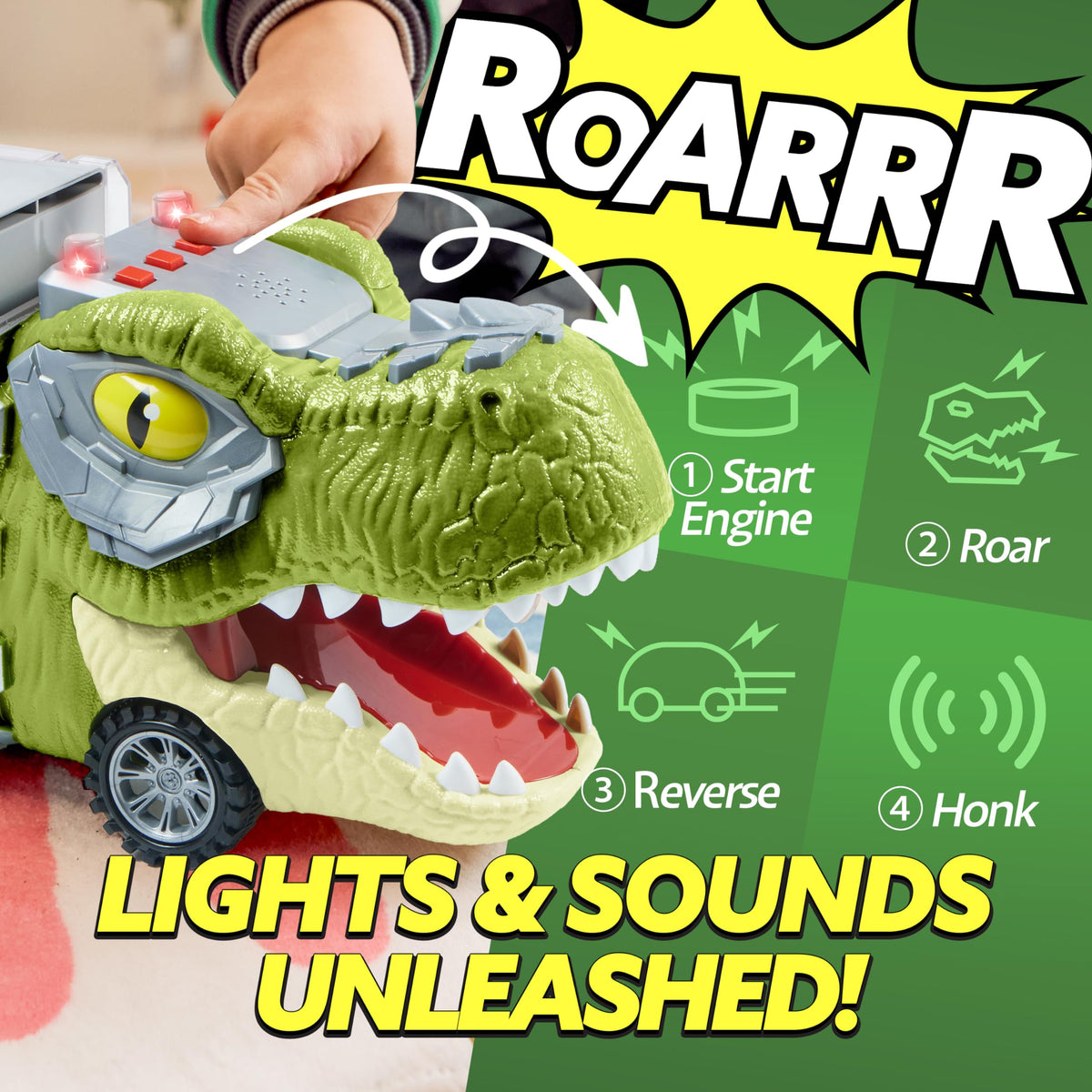 JOYIN 13-in-1 Dinosaur Truck with 12 Pull-Back Cars – Interactive Transport Carrier Toy for Kids 3-5