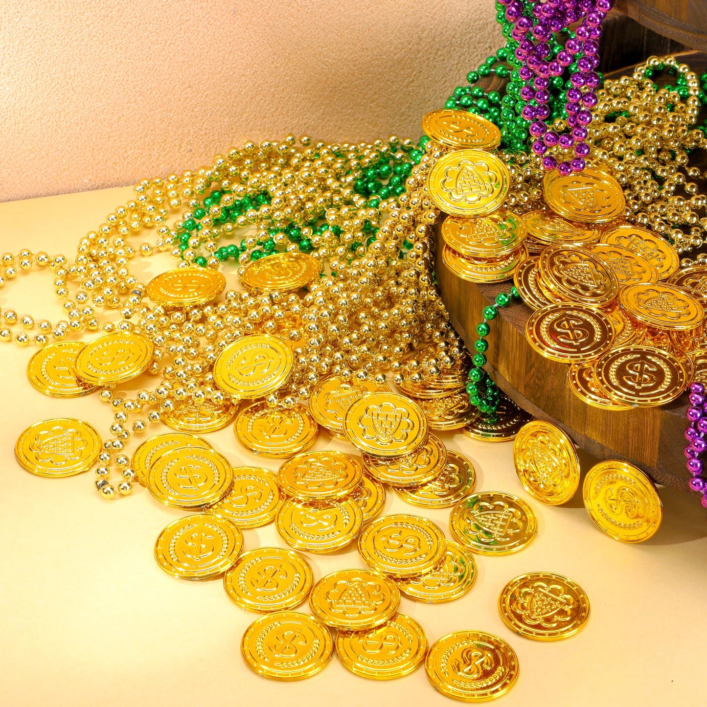JOYIN 100 PCS St. Patrick's Day Coins – Plastic Gold Doubloons for Treasure Hunts, Party Favors & Decor