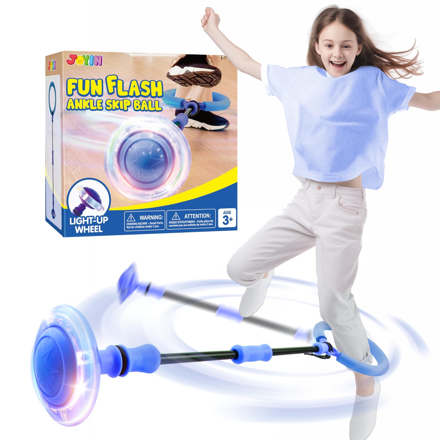 JOYIN Blue Ankle Skip Ball with Flashing Lights – Indoor & Outdoor Fun for Kids